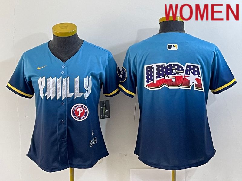 Women Philadelphia Phillies Blank Blue City Edition Nike 2024 MLB Jersey style 4->->Women Jersey